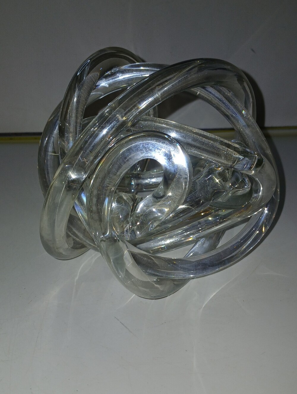 Clear Glass Knot Sculpture Decorative Accent Hand Blown Art